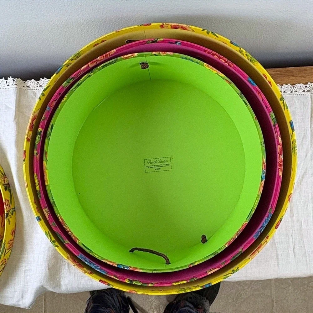 Punch Studio Set of 3 Nesting Floral Hat Boxes Green Pink Yellow